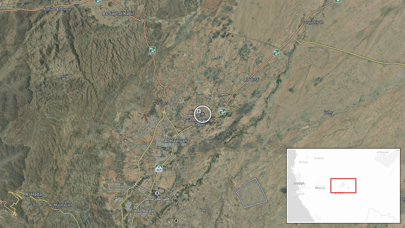 Ta'if Air Base, Ta'if, Saudi Arabia — Airstrike location map