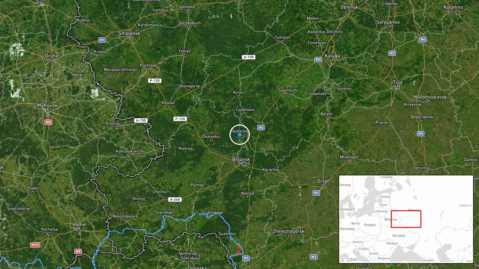Dyatkovo, Bryansk Oblast, Russia — Drone Shootdown location map