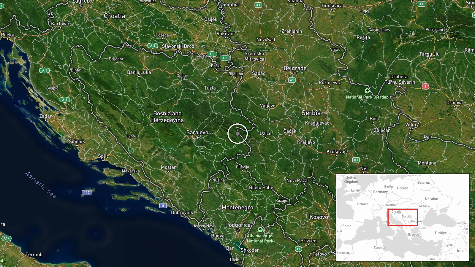 Drina River, Serbia-Bosnia border — Military Exercise location map