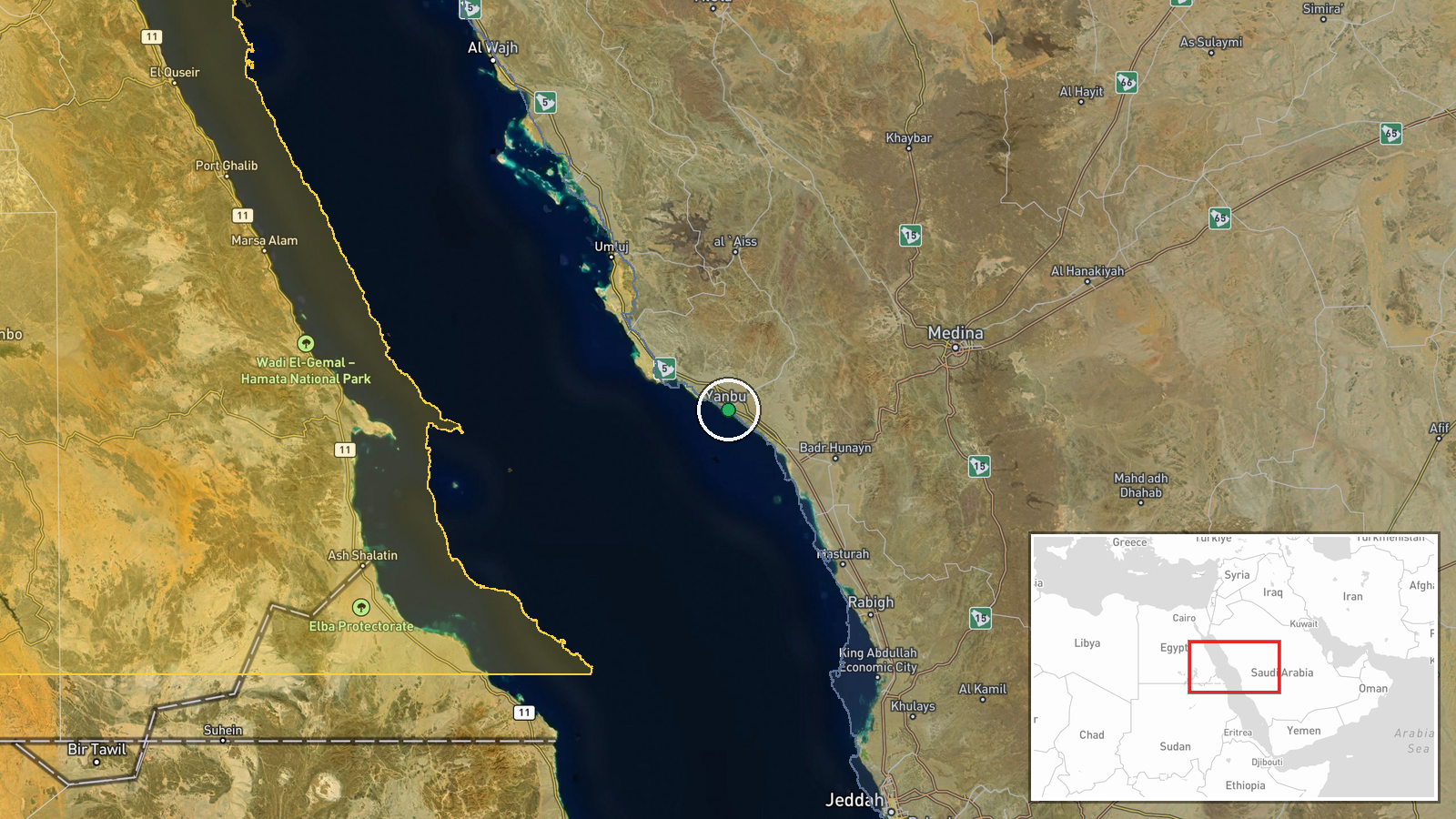 Yanbu, Medina Region, Saudi Arabia — Ballistic Missile location map