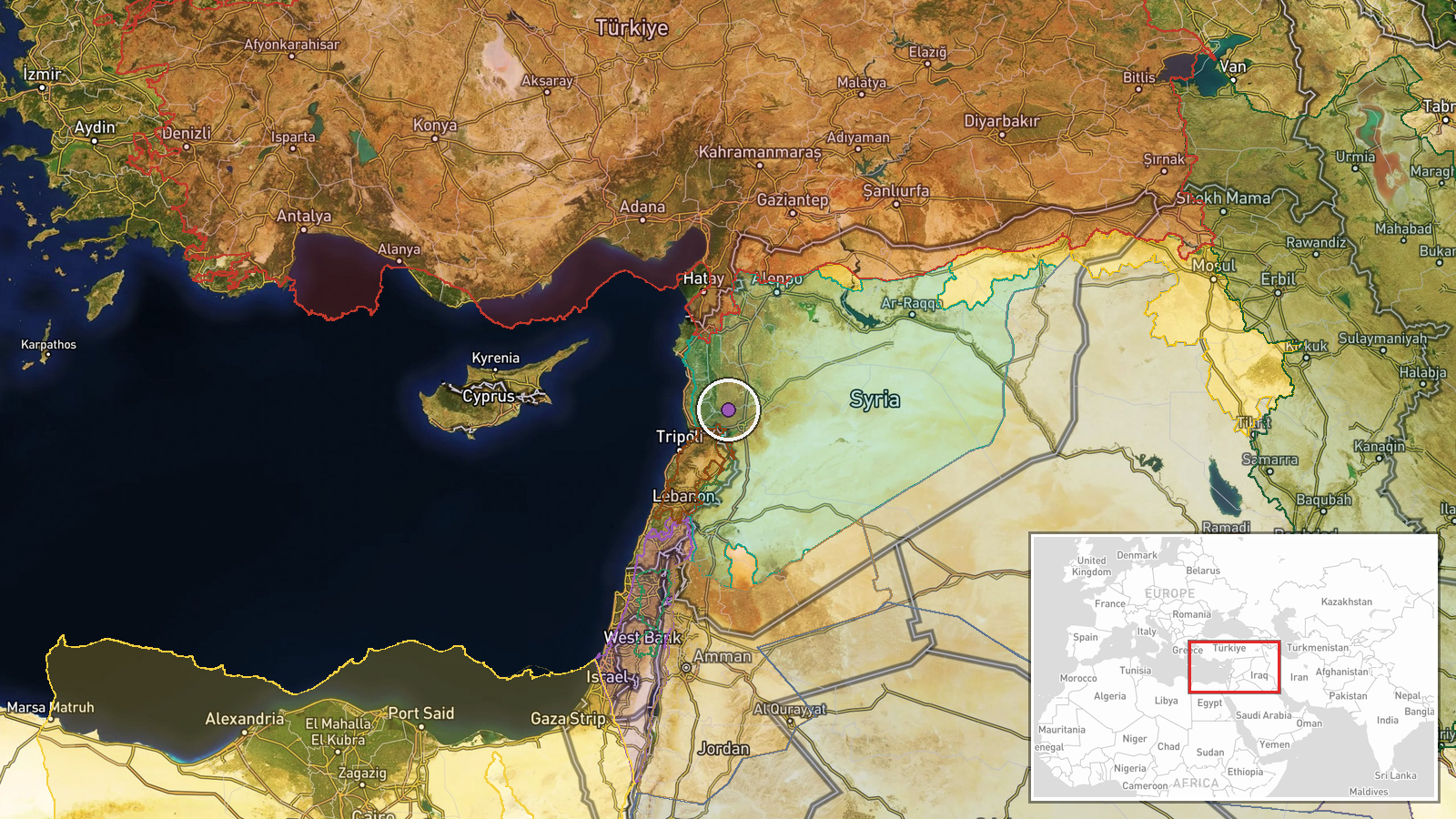 Iraq-Syria Border Region, Near Al-Tanf — Drone Shootdown location map