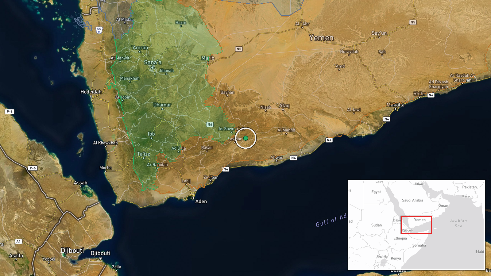 El-Hacaf, Abyan Governorate, Yemen — Ballistic Missile location map