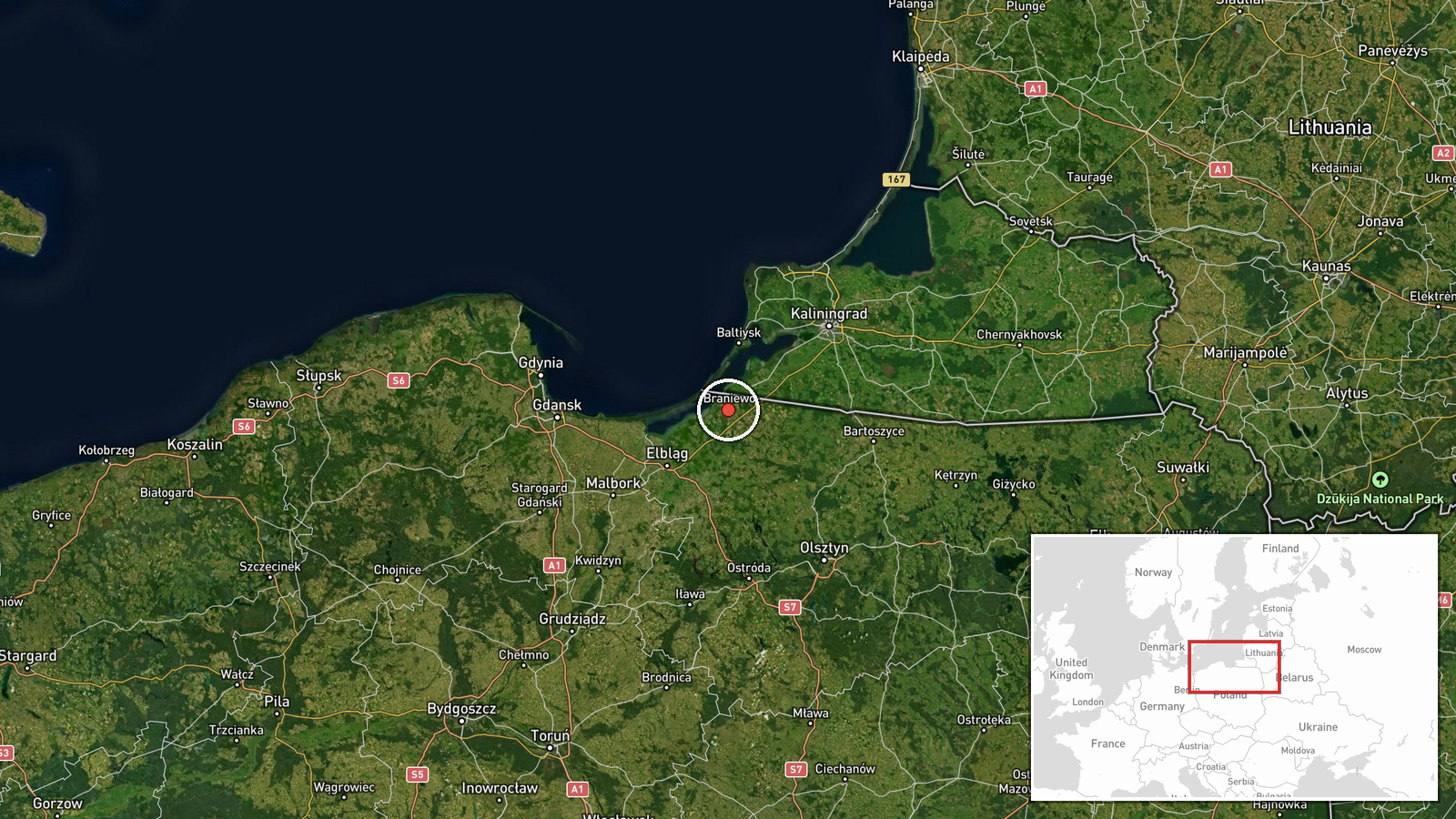 Braniewo, Warmian-Masurian Voivodeship, Poland — Combat Helicopter location map