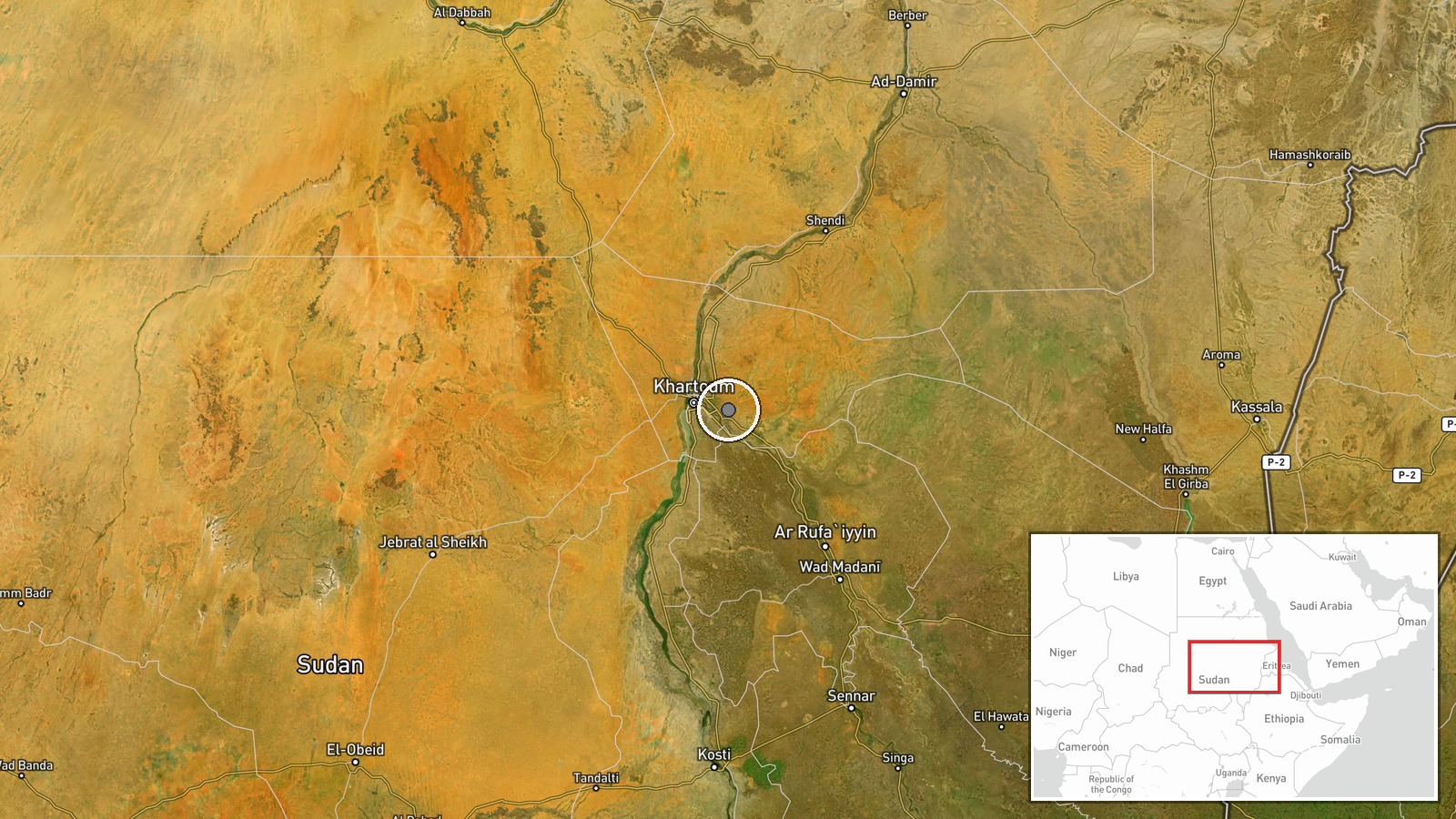 Kagam area, west of Sawdiri, North Kordofan, Sudan — Drone Shootdown location map