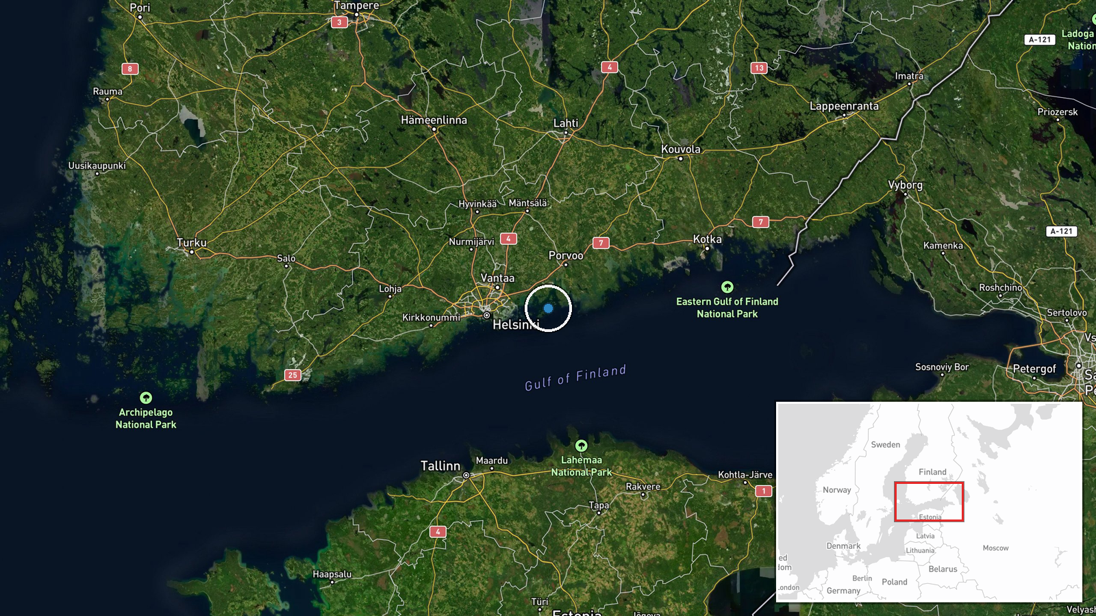 Gulf of Finland, International Airspace — Combat Aircraft location map
