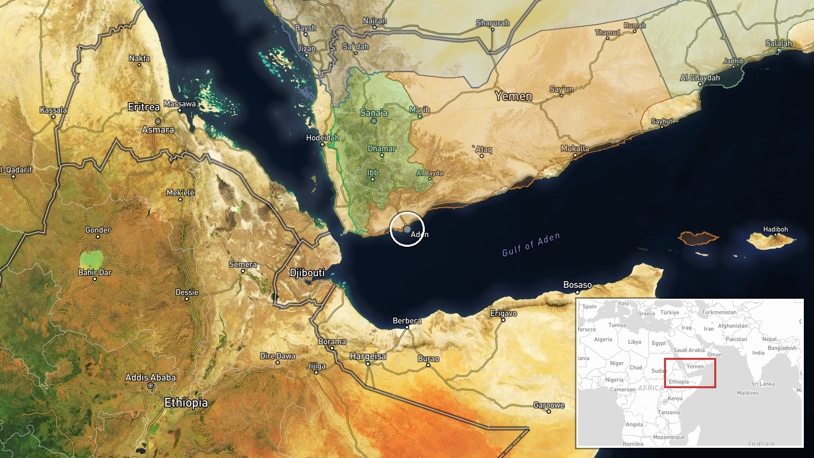 Gulf of Aden, Yemen — Security location map