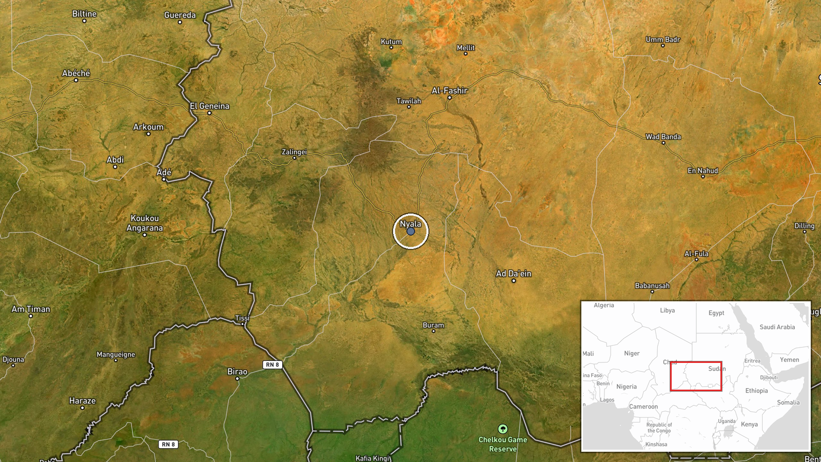 Nyala, South Darfur, Sudan — Drone Shootdown location map