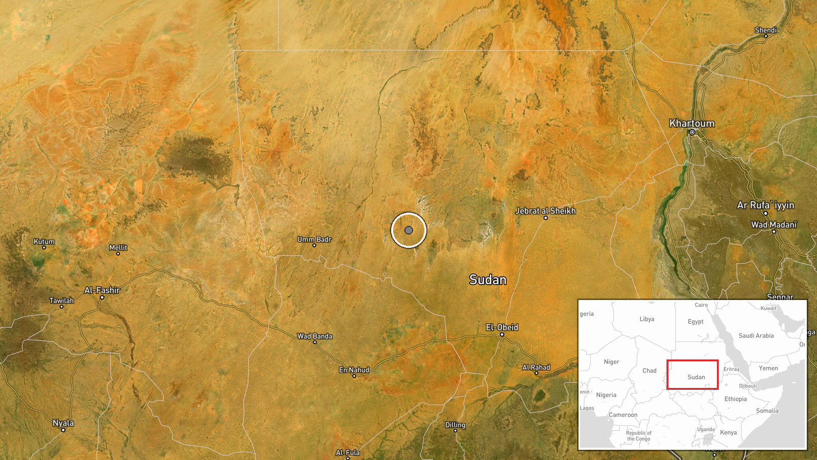 Sawdiri, North Kordofan, Sudan — Drone Shootdown location map
