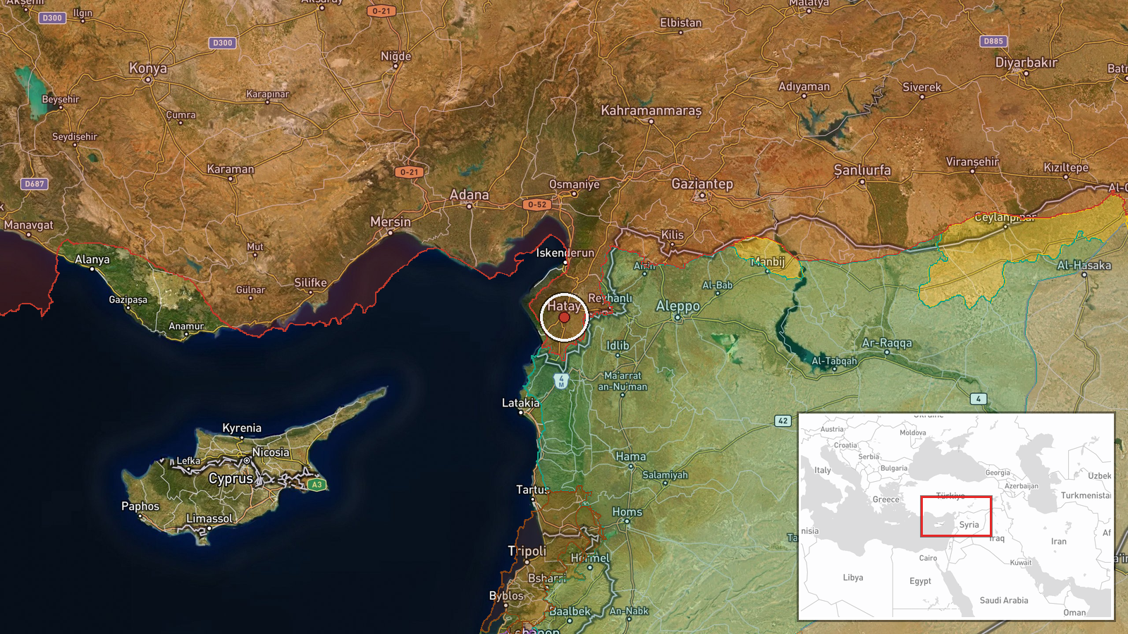 Mediterranean Sea off Hatay coast, Turkey — Security location map