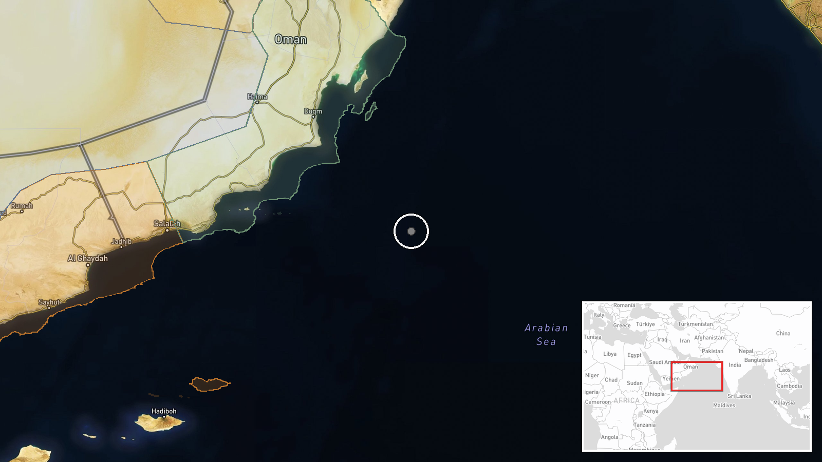 Arabian Sea, East of Oman — Report location map