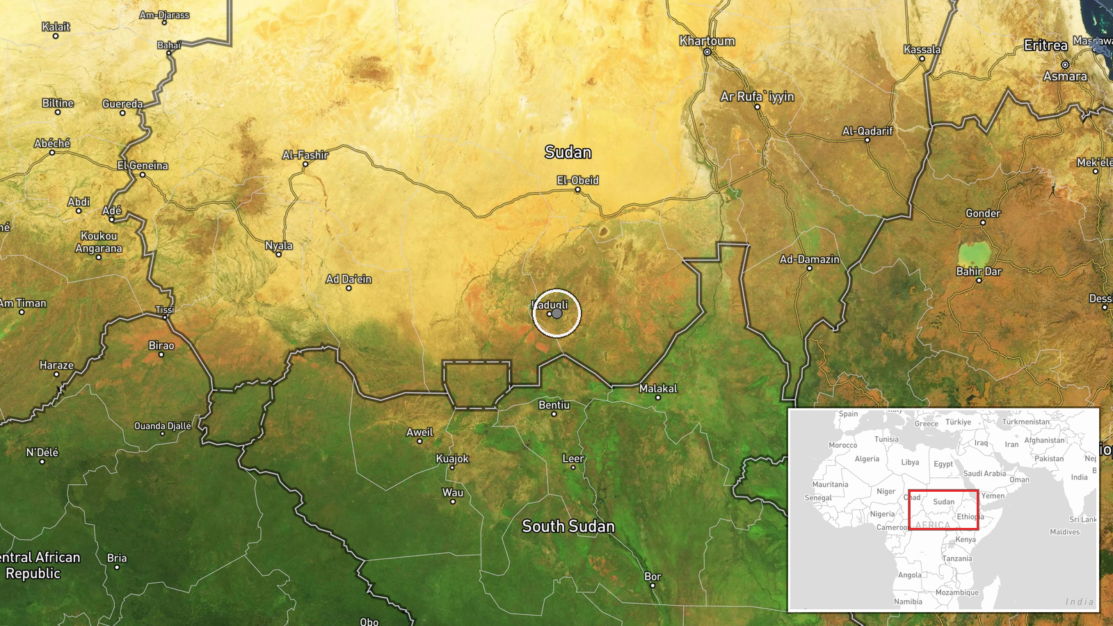 An Nahud, South Kordofan, Sudan — Drone Shootdown location map