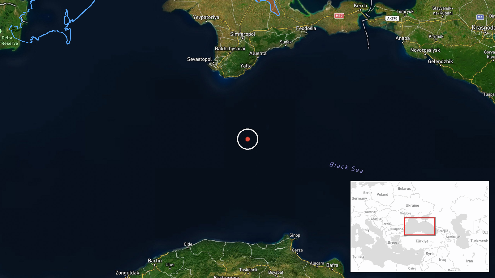 Black Sea, Off Romania Coast — UAS Strike location map