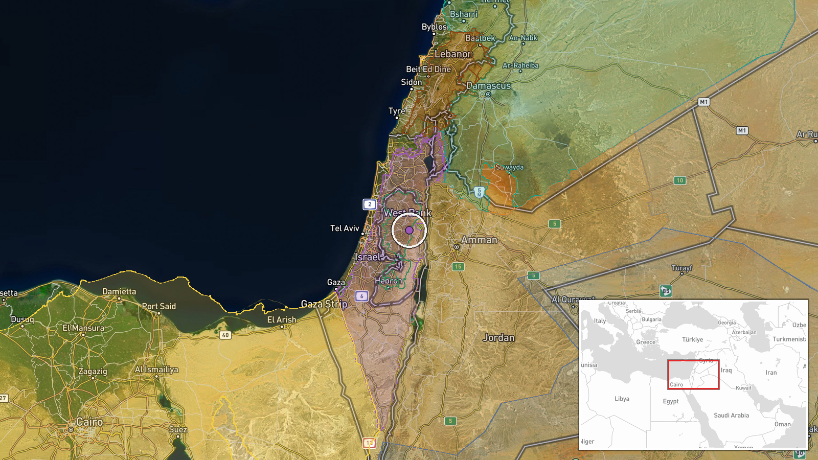 Aqraba, Nablus District, West Bank, Palestine — Security location map