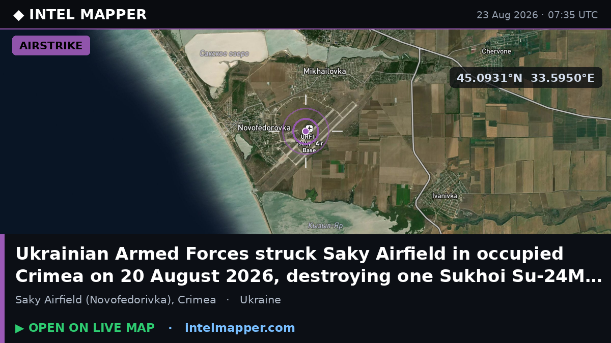 Ukrainian Armed Forces struck Saky Airfield in occupied Crimea on 20 August 2026, destroyi…
