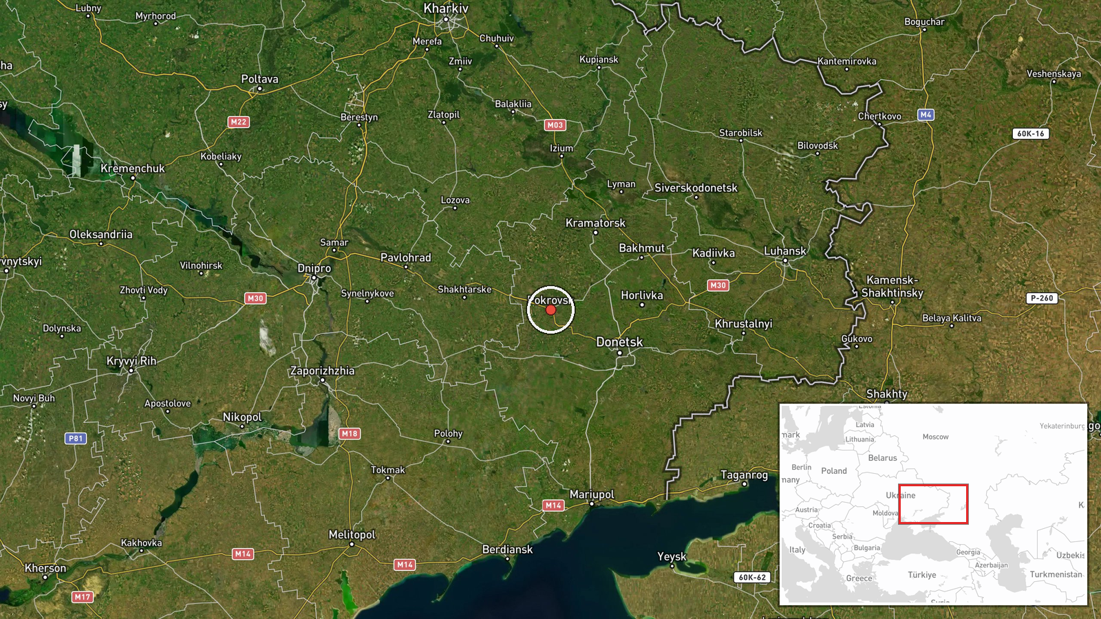 Pokrovsk, Donetsk Oblast, Ukraine — Combat location map
