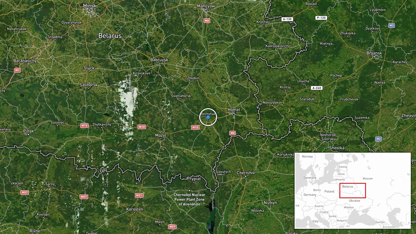 Rechitsa, Gomel Oblast, Belarus — UAS Strike location map