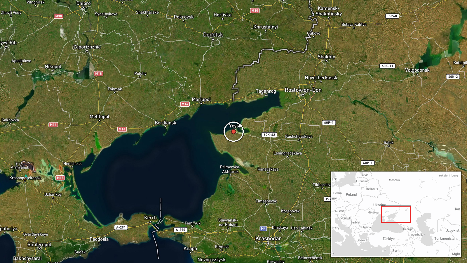 Yeisk Air Base, Krasnodar Krai, Russia — Aircraft Shootdown location map
