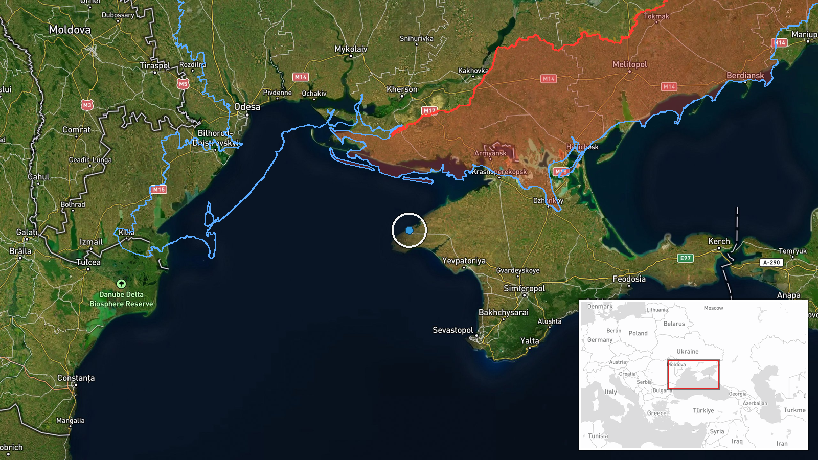 Chornomorske, Crimea, Russia-occupied Ukraine — UAS Strike location map