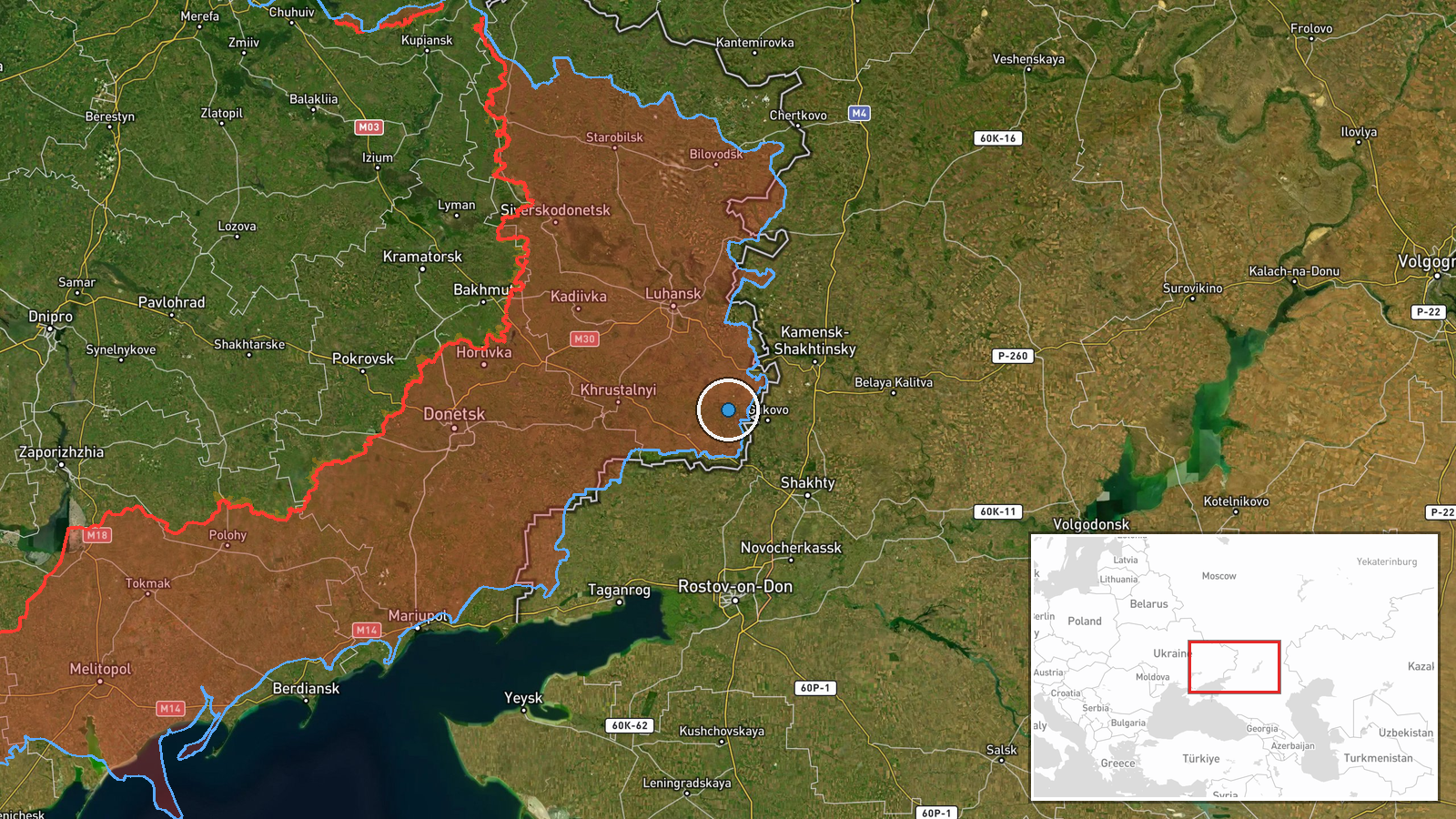 Ammunition depot, Dovzhansk, Luhansk Oblast, Ukraine — UAS Strike location map