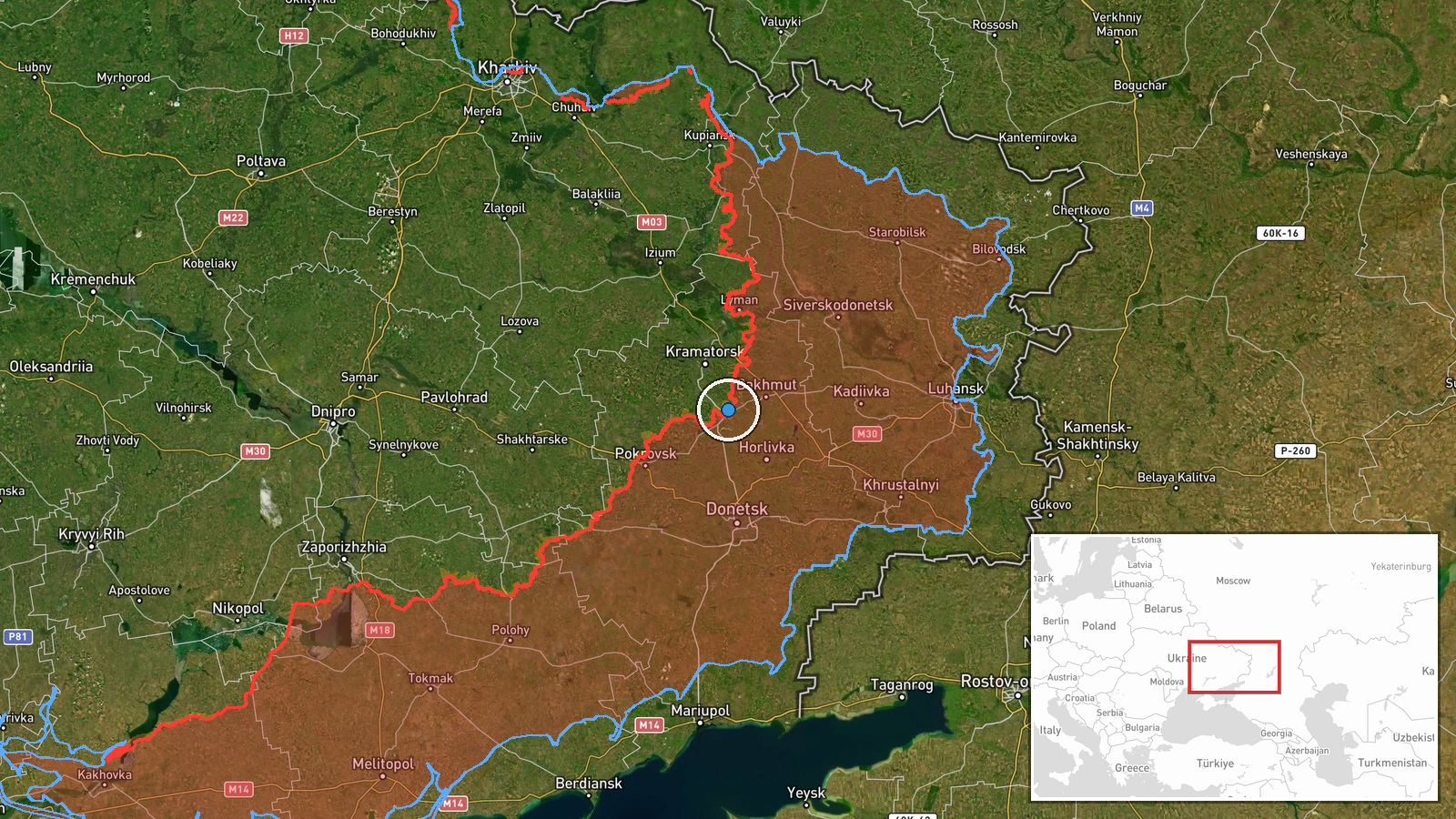Ukraine (Eastern Front) — Report location map