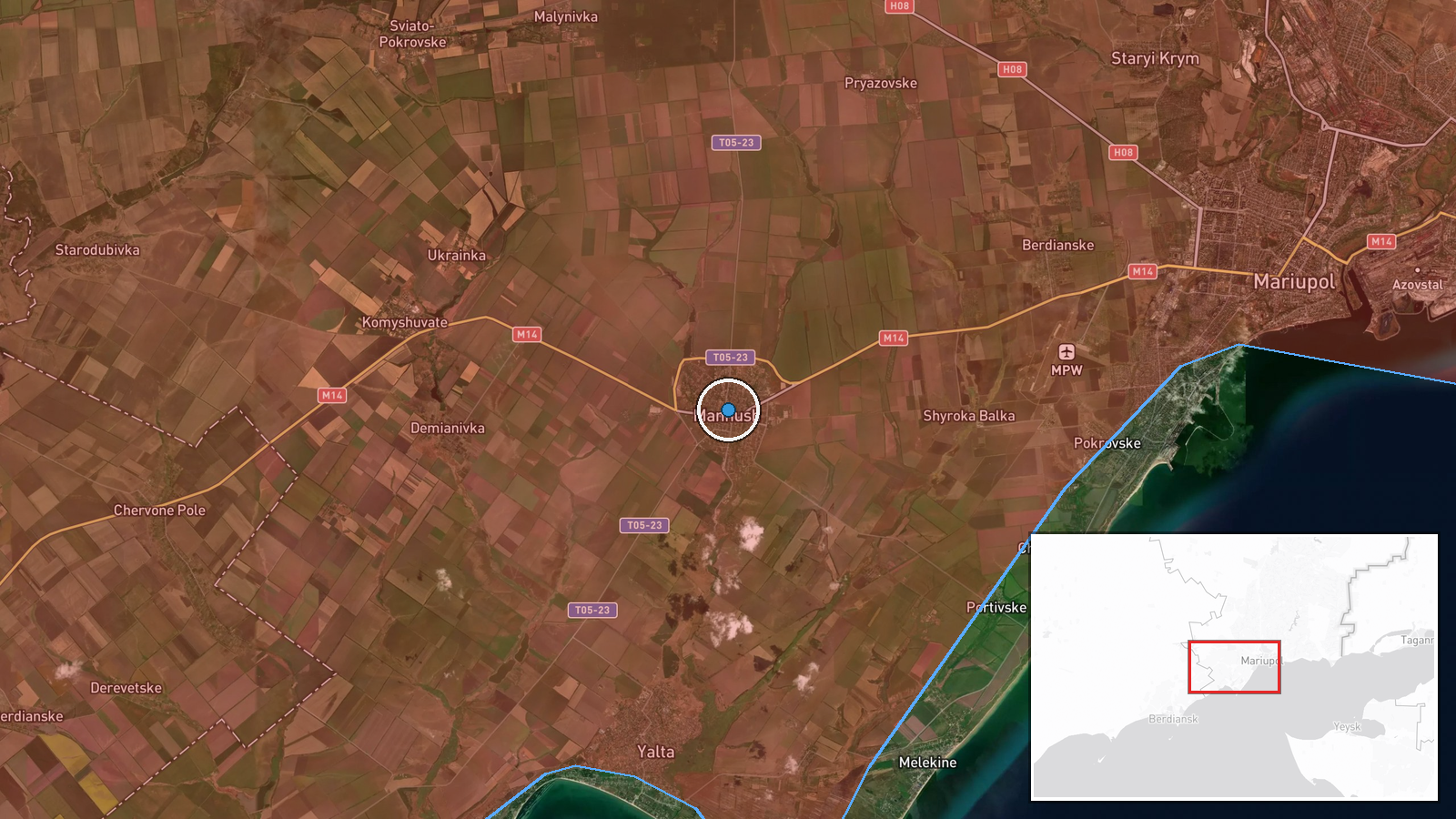 Manhush, Donetsk Oblast, Ukraine — UAS Strike location map