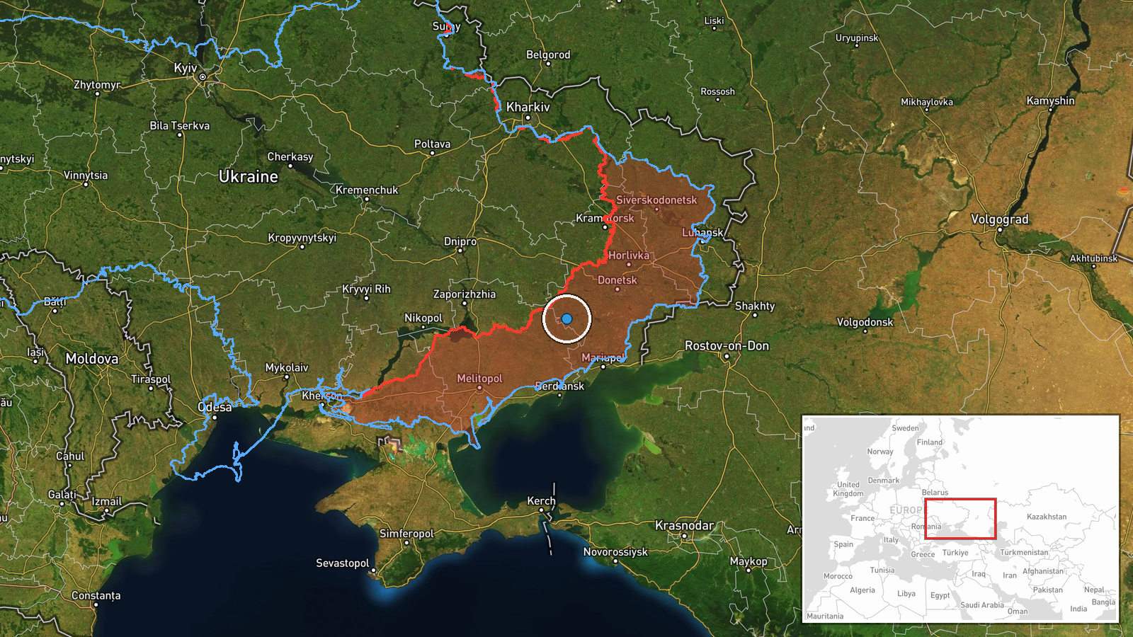 Mokri Yali River, Novoocharetuvate district, Donetsk Oblast, Ukraine — Artillery location map