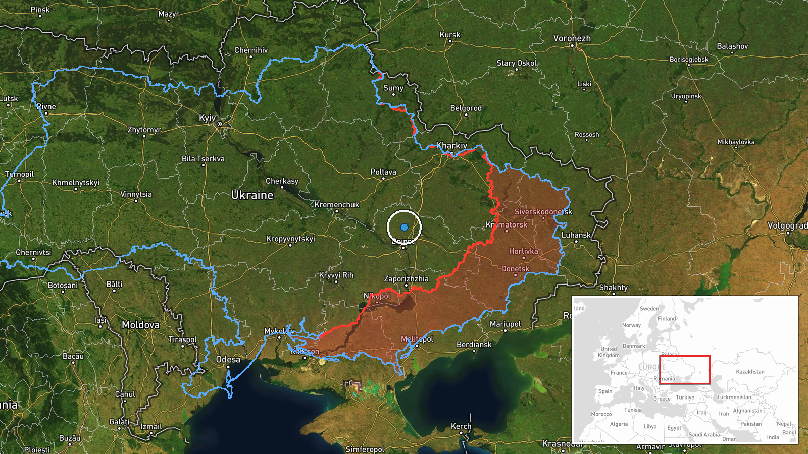 Multiple sectors, Ukraine (Pokrovsk axis primary) — Report location map