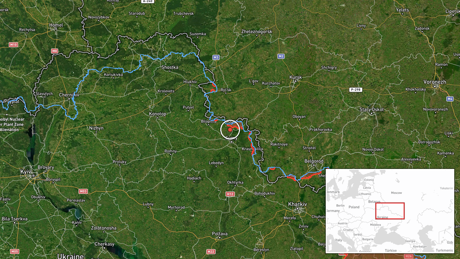 Khotin, Sumy, Ukraine — Artillery location map