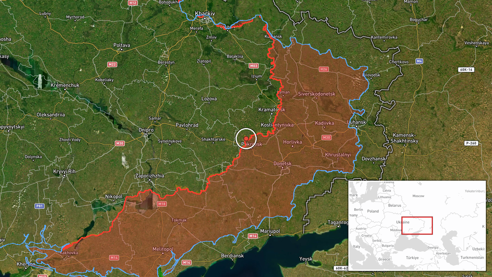 Matiashove, Donetsk, Ukraine — Combat location map
