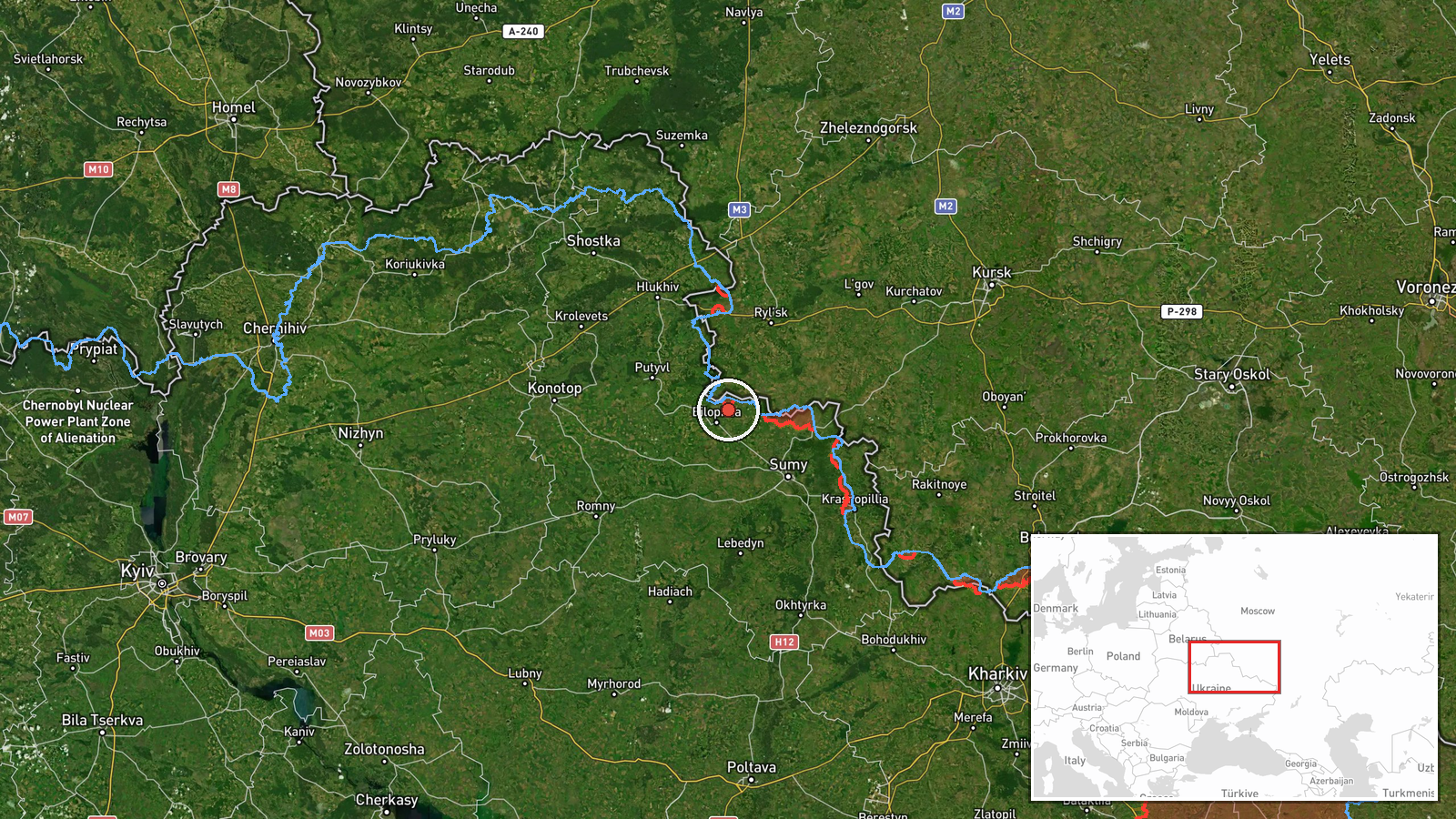 North Slobozhansky direction border area, Sumy Oblast, Ukraine — Artillery location map