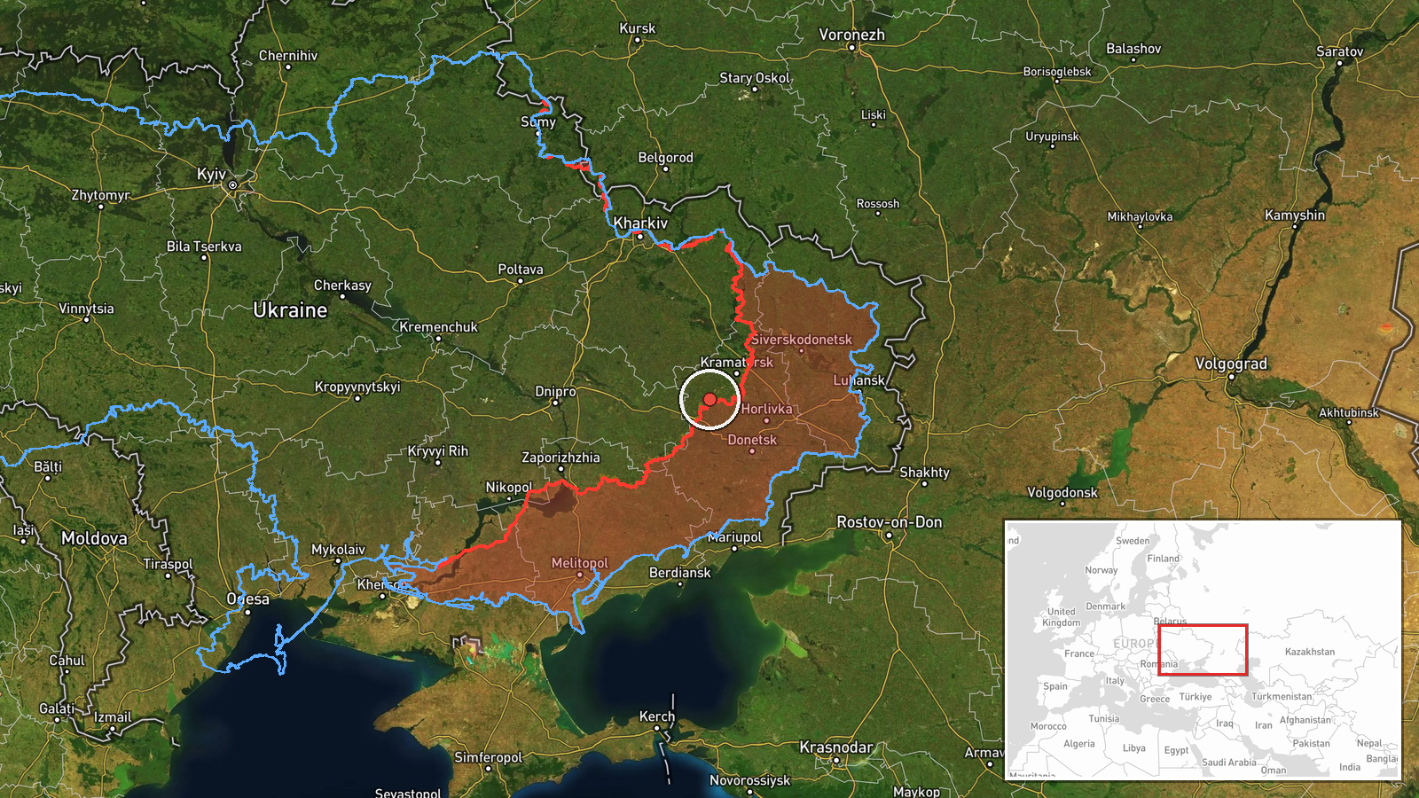 Near Dobropillya, Donetsk, Ukraine (front line, estimated) — Combat location map