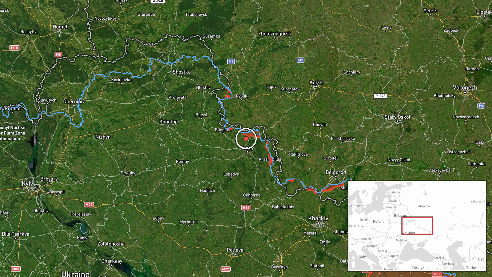 Khotin, Sumy Oblast, Ukraine — Artillery location map