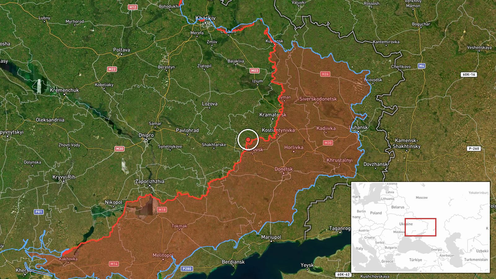 Dobropillia, Donetsk, Ukraine — Combat location map