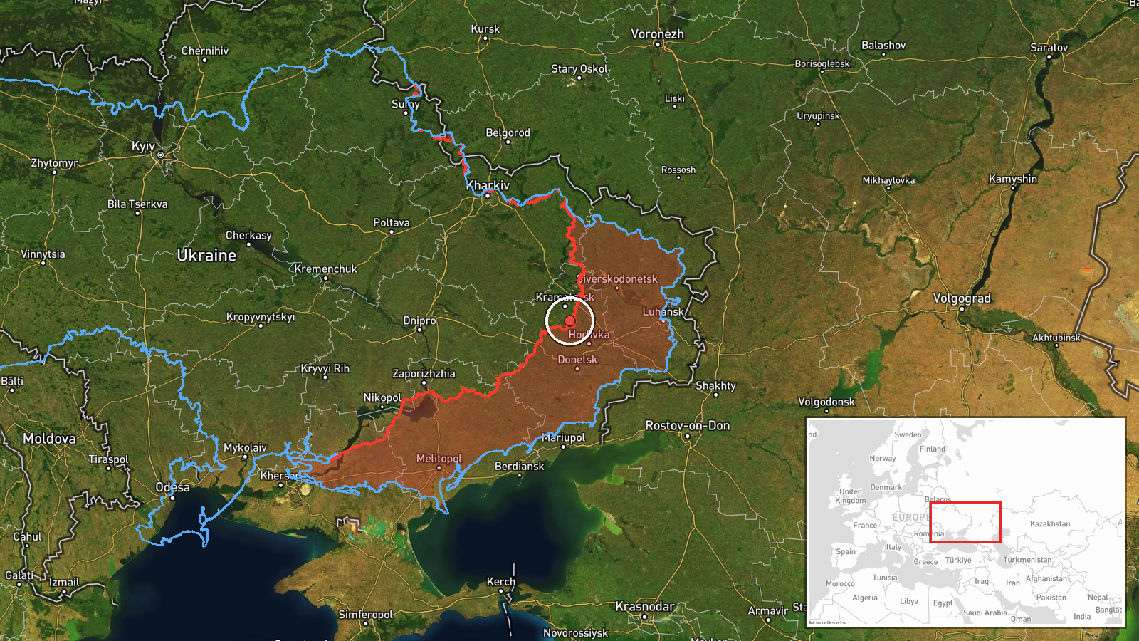 Near Kostyantynivka, Donetsk, Ukraine (front line, estimated) — Combat location map