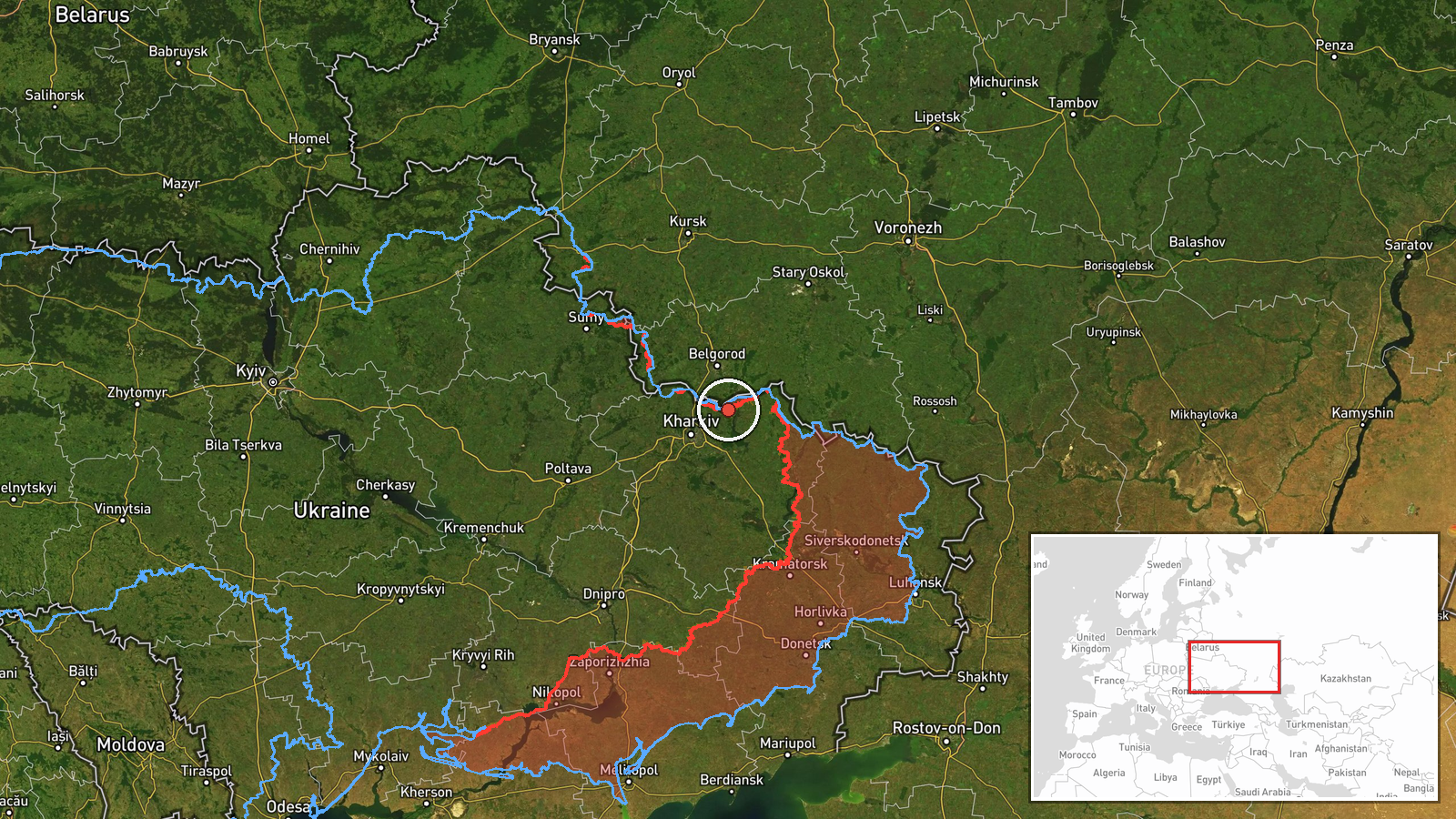 North Slobozhansky direction, Kharkiv Oblast, Ukraine — Airstrike location map