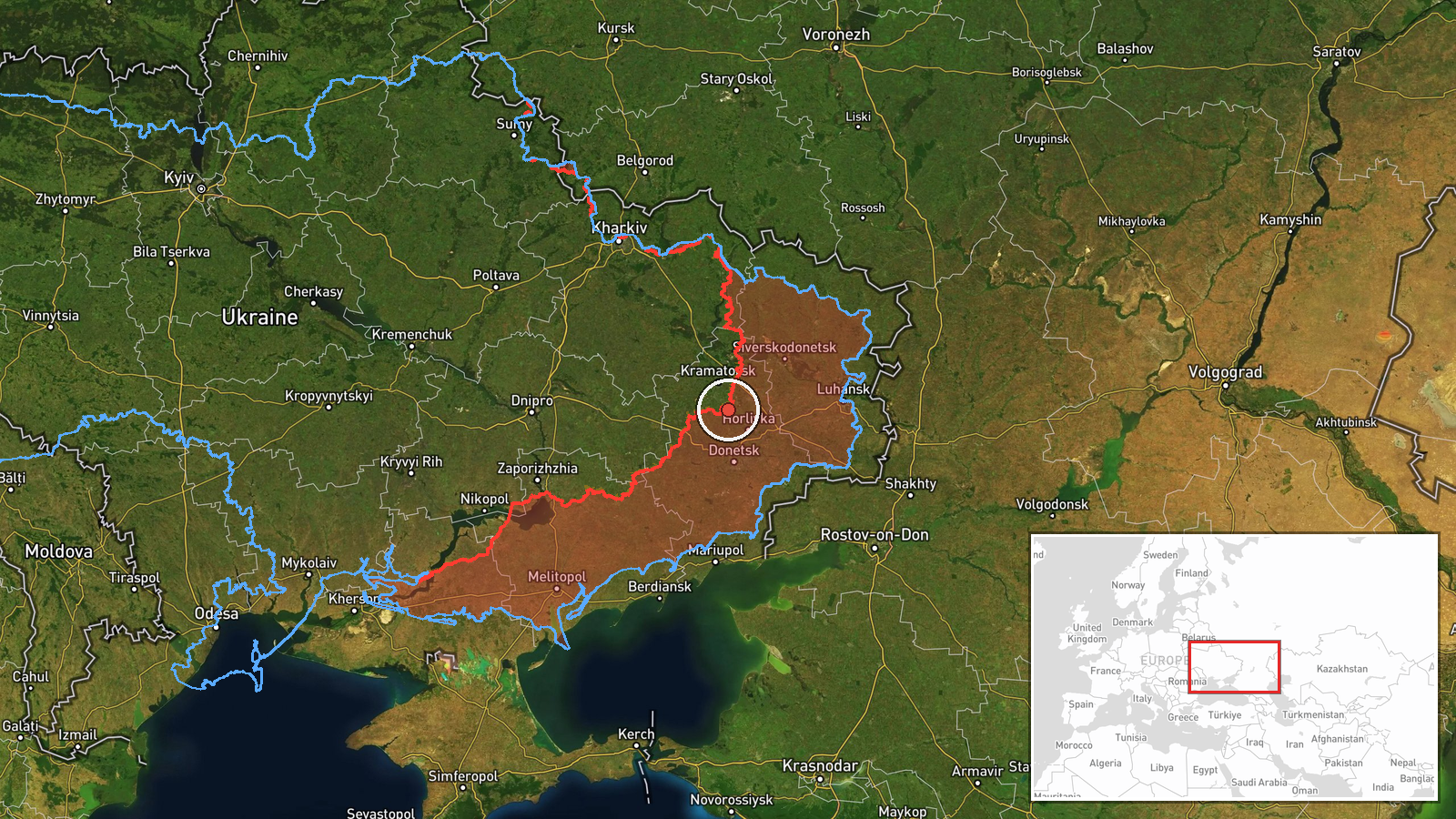 Near Kostyantynivka, Donetsk, Ukraine (front line, estimated) — Combat location map