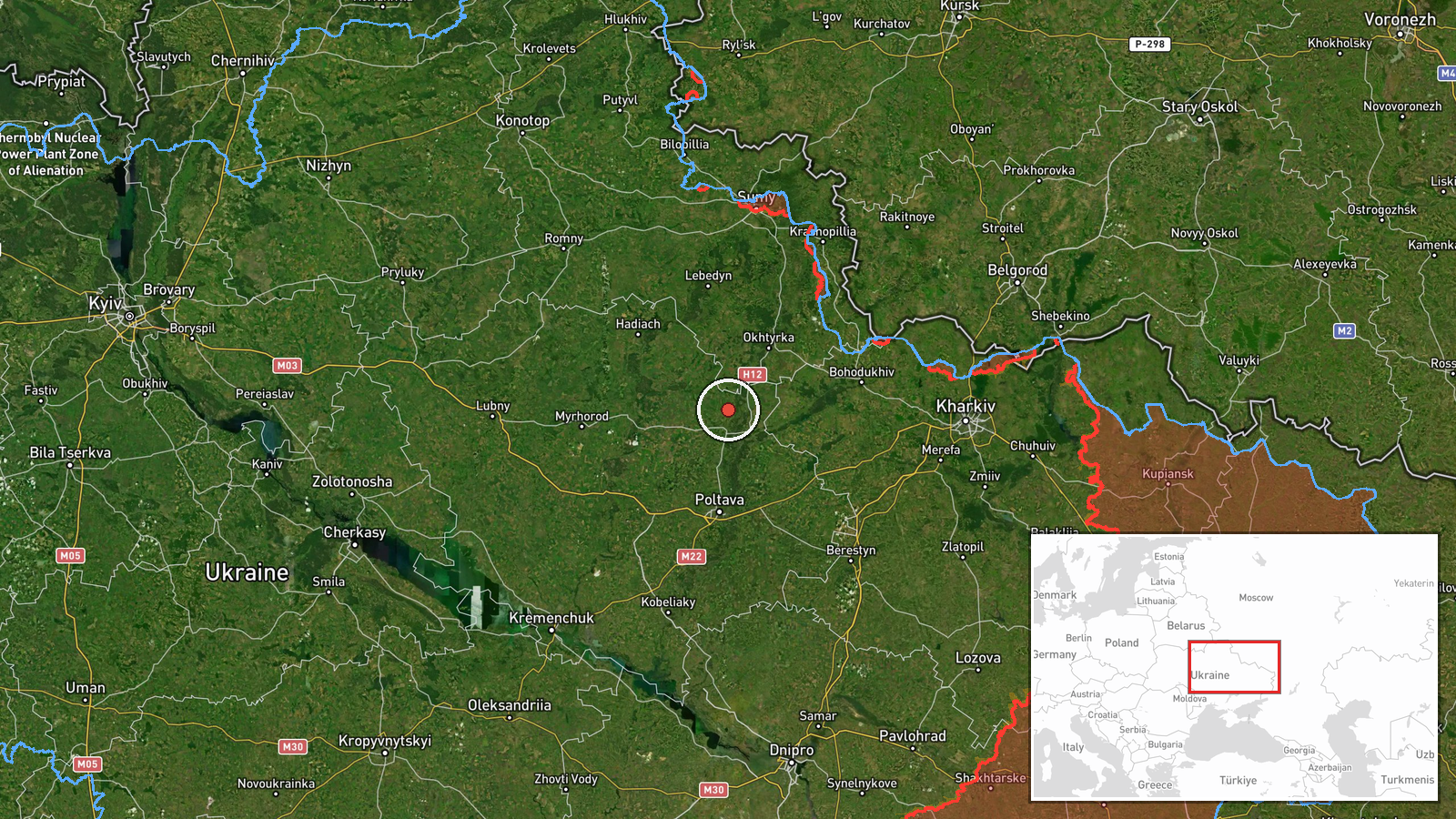 Lužky, Sumy Oblast, Ukraine — Artillery location map