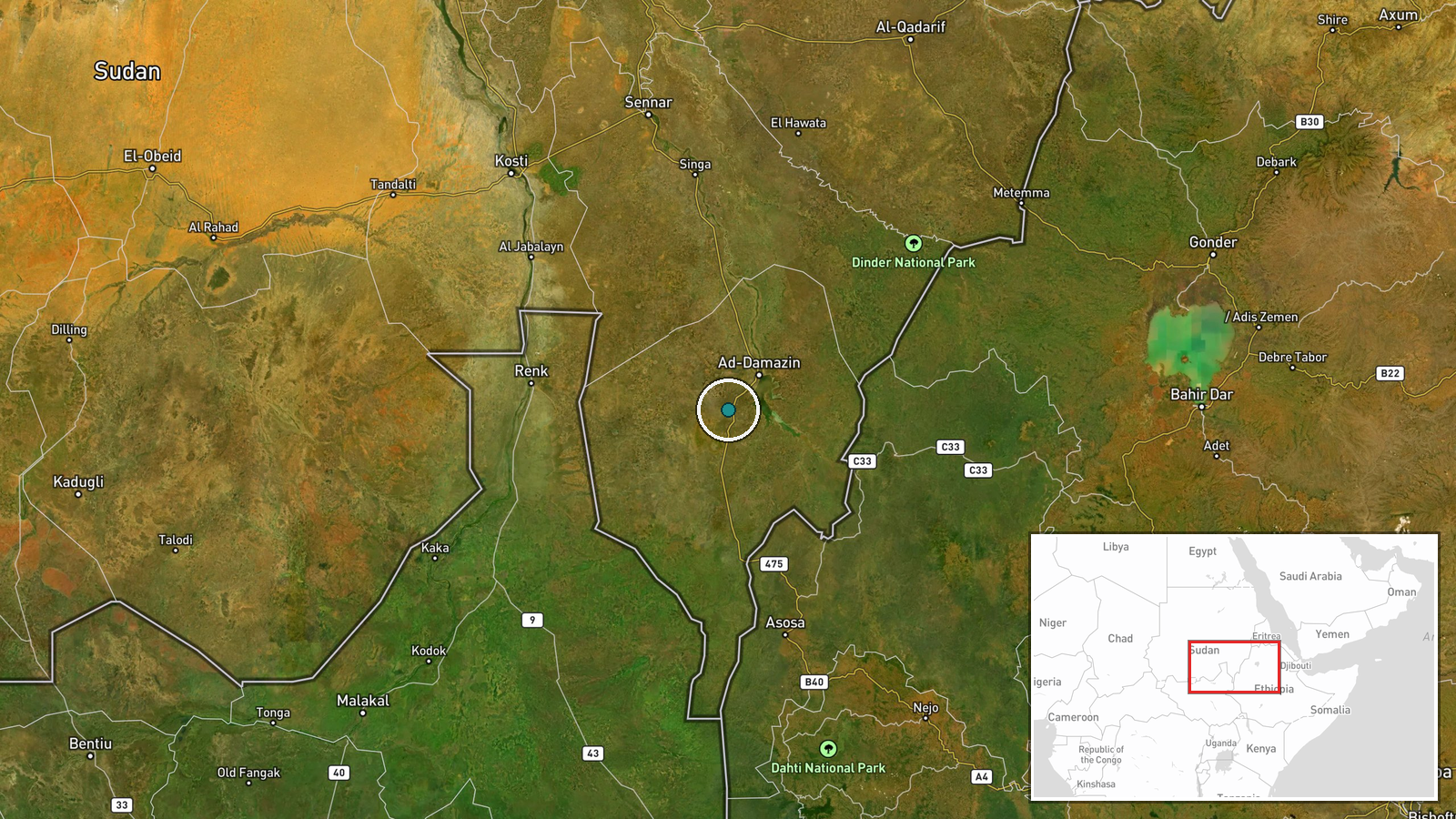 Al Baraka, Blue Nile State, Sudan — Capture location map