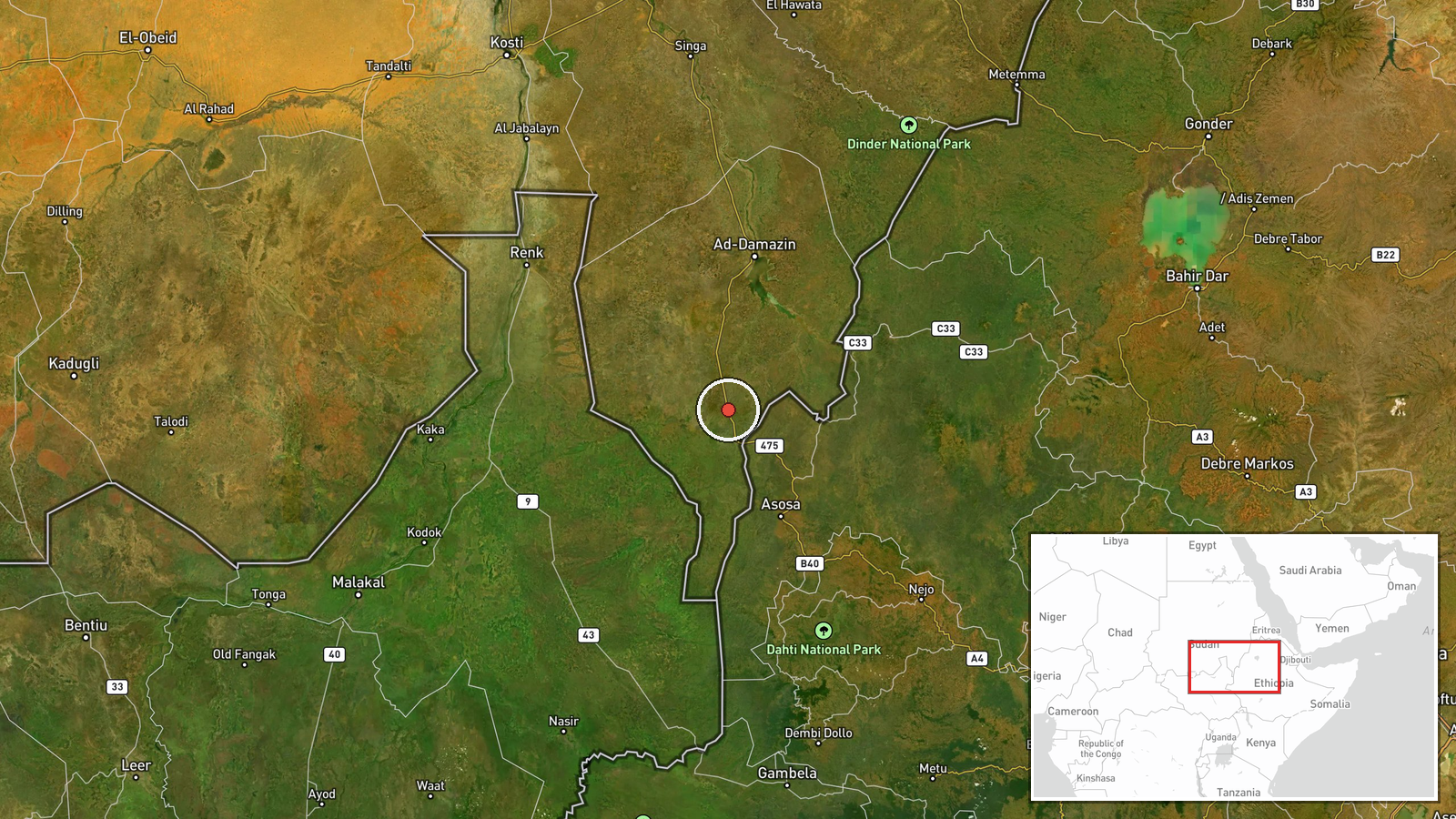 Sali, Blue Nile State, Sudan — Combat location map