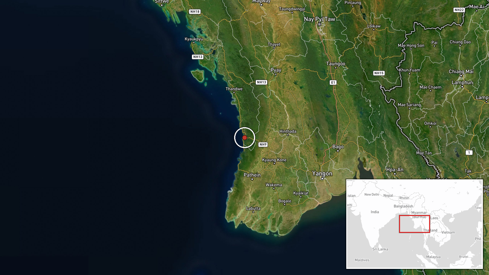Gwa, Rakhine State, Myanmar — Combat location map