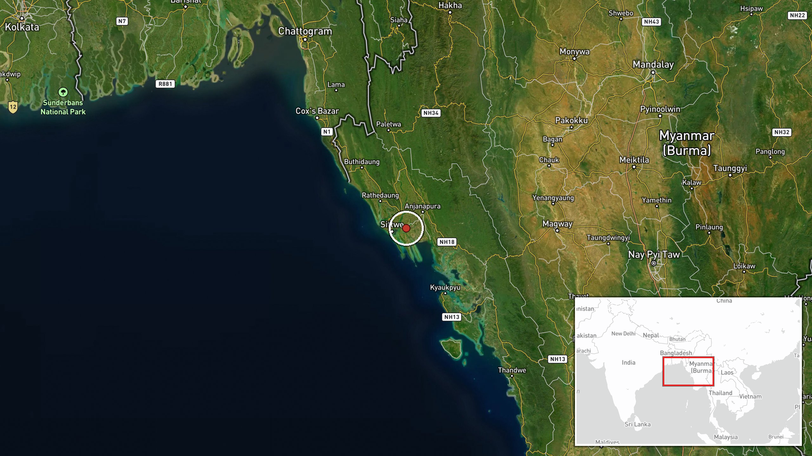 Pauktaw, Rakhine State, Myanmar — Artillery location map