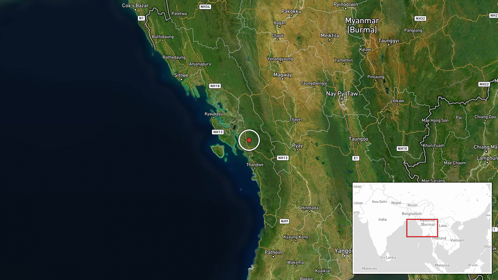 Rakhine State (Arakan State), Myanmar — Airstrike location map