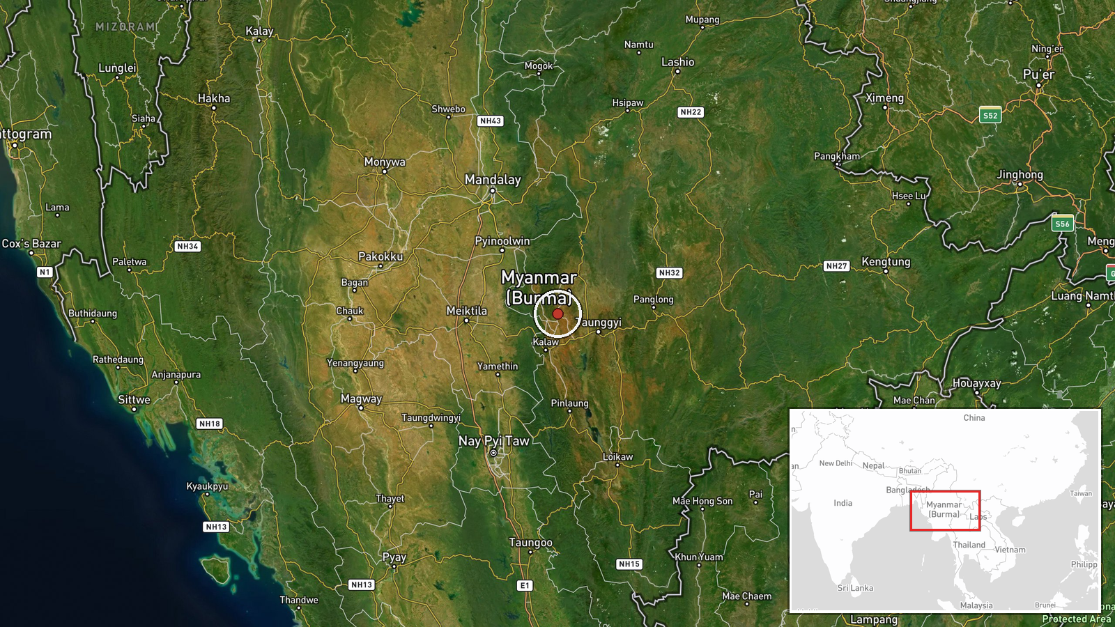 Pindaya, Shan State, Myanmar — Police Operation location map