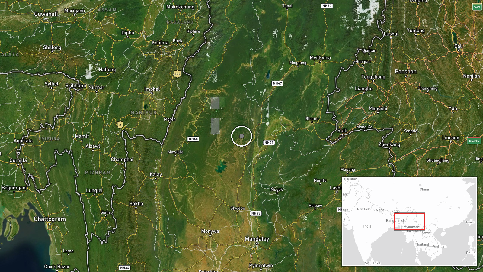 Wuntho Township, Sagaing Region, Myanmar — Displacement location map