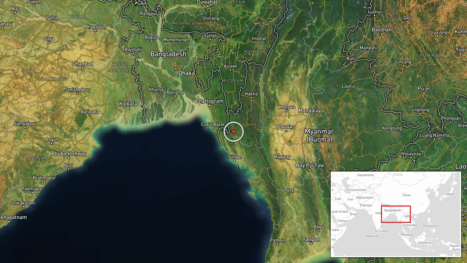 Paletwa Confluence, Paletwa Township, Chin State, Myanmar — Airstrike location map