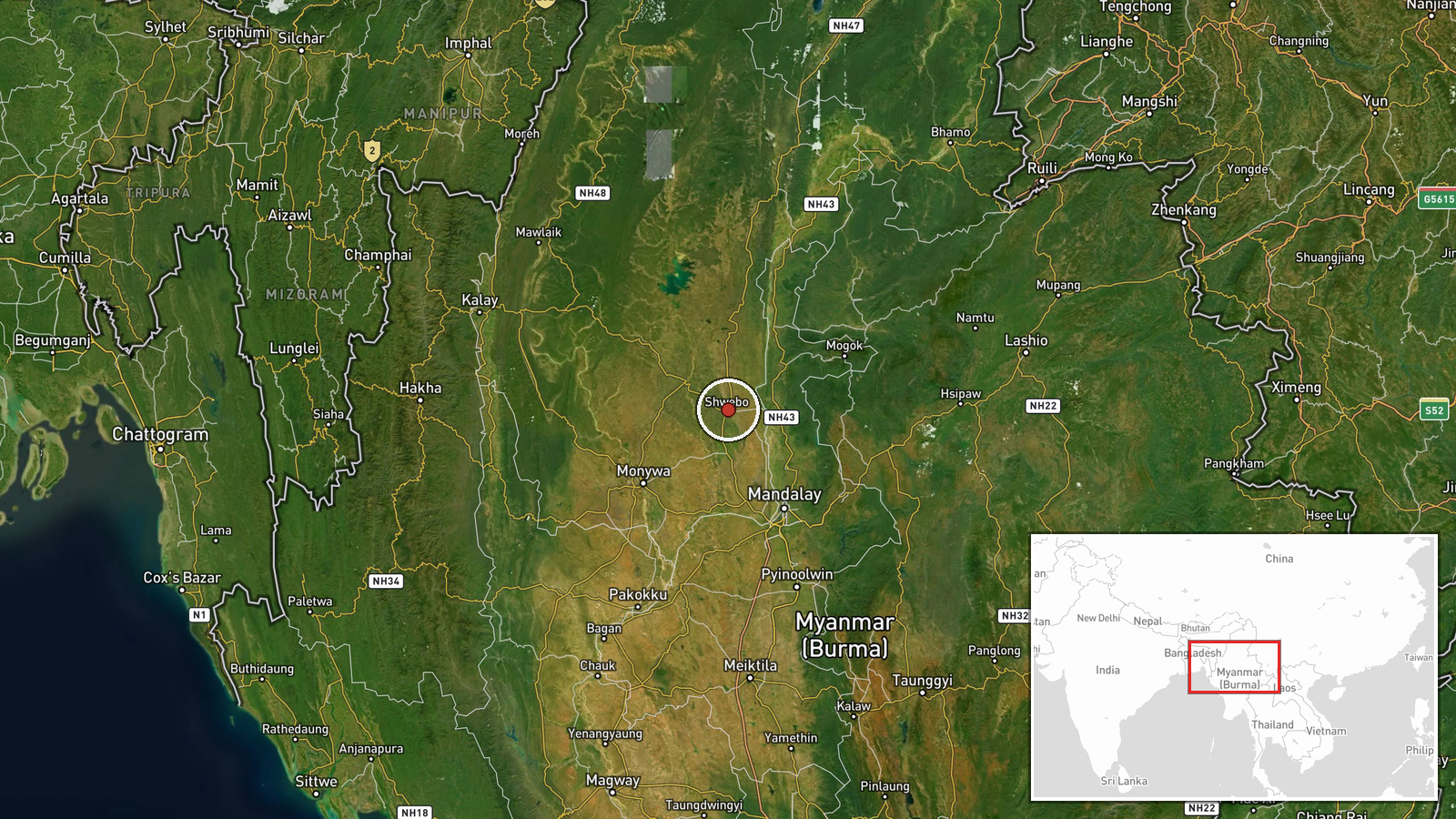 Shwebo Township, Sagaing Region, Myanmar — Airstrike location map