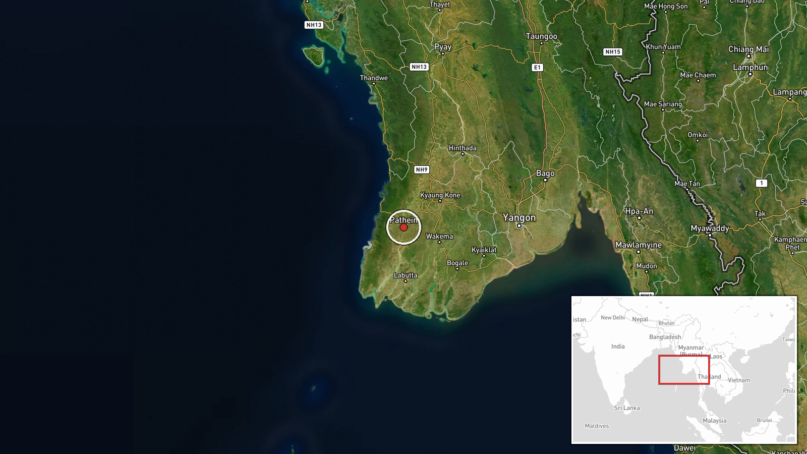 Pathein, Ayeyarwady Region, Myanmar — Police Operation location map