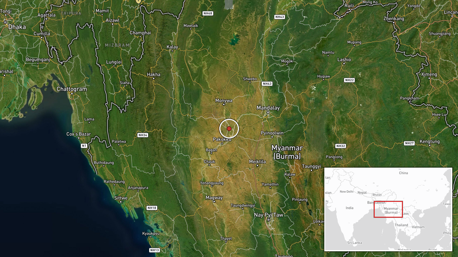 Yesagyo, Magway Region, Myanmar — Airstrike location map