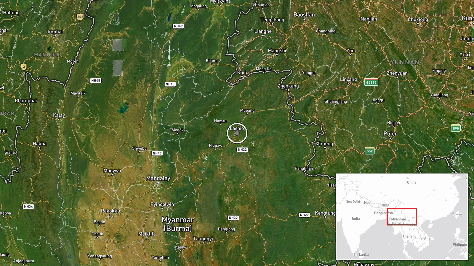 Lashio, Shan State, Myanmar — Security location map