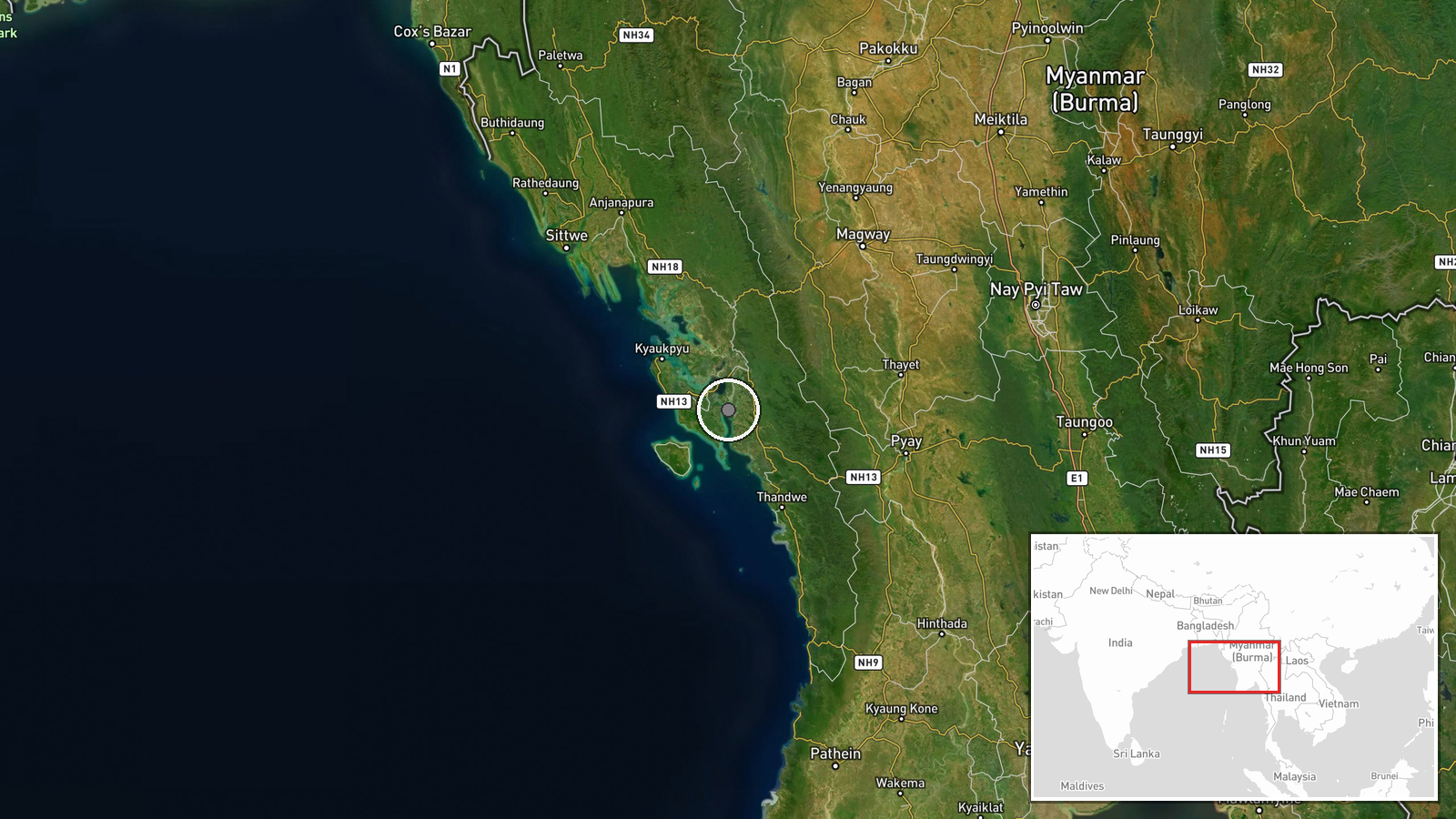 Ramree Island, Rakhine State, Myanmar — Displacement location map